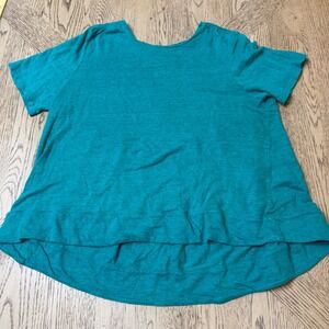 Chico's Women's Size 1 Medium Green‎ 100% Linen Tiered Short Sleeve Swing Top